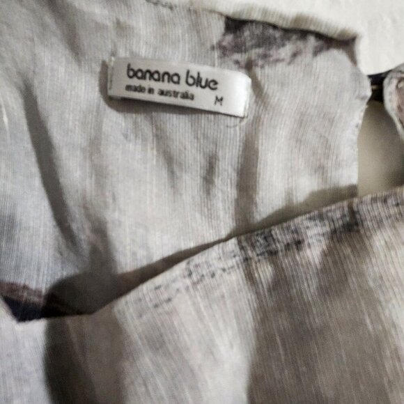 Banana Blue Australia Women's Size M Gray Silk Linen Blend Sleeveless Dress Art - Picture 14 of 15